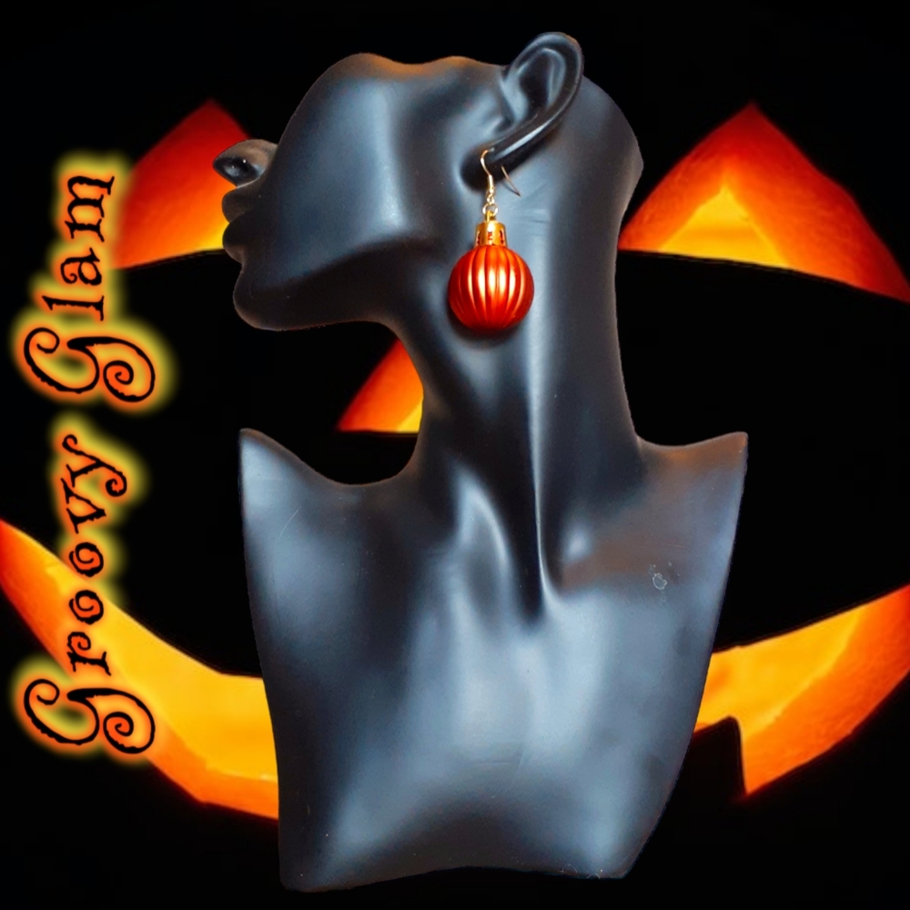 GROOVY GLAM Orange Metallic Handcrafted Mini Ornament Ball Earrings